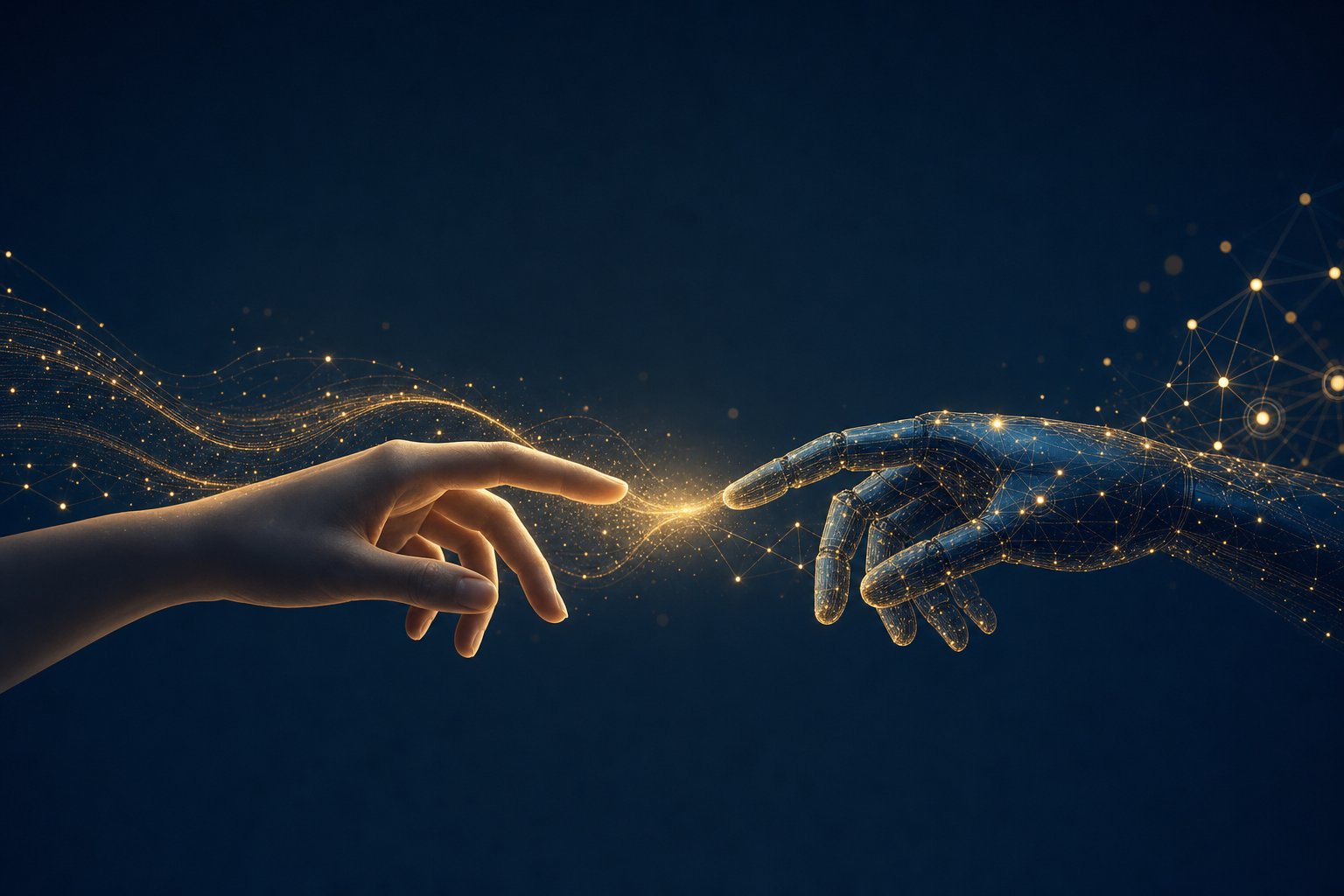 Abstract illustration of human connection and AI technology